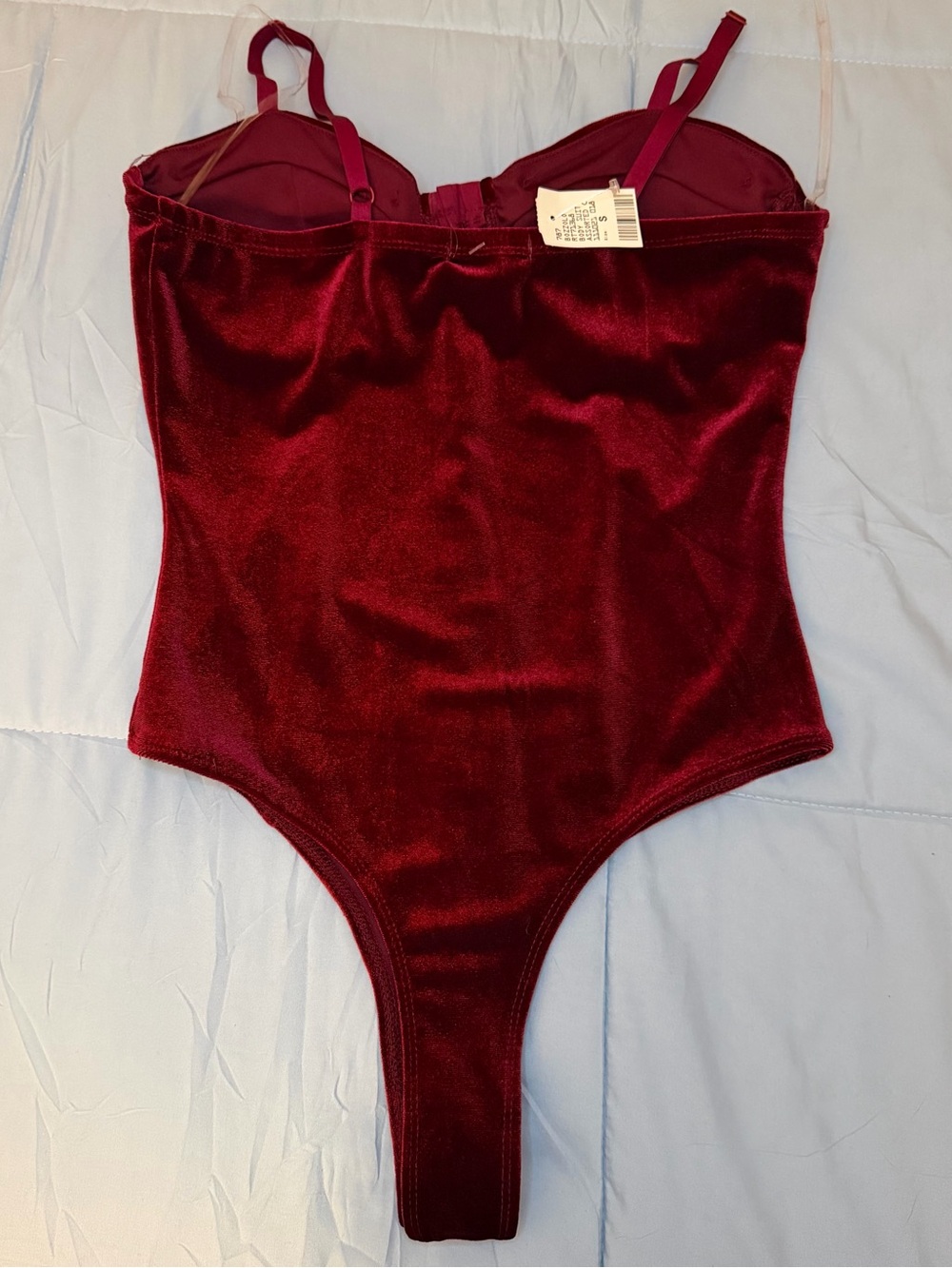 Bozzolo Velvet Hook-and-Eye Bodysuit - Wine Red - Picture 3 of 5